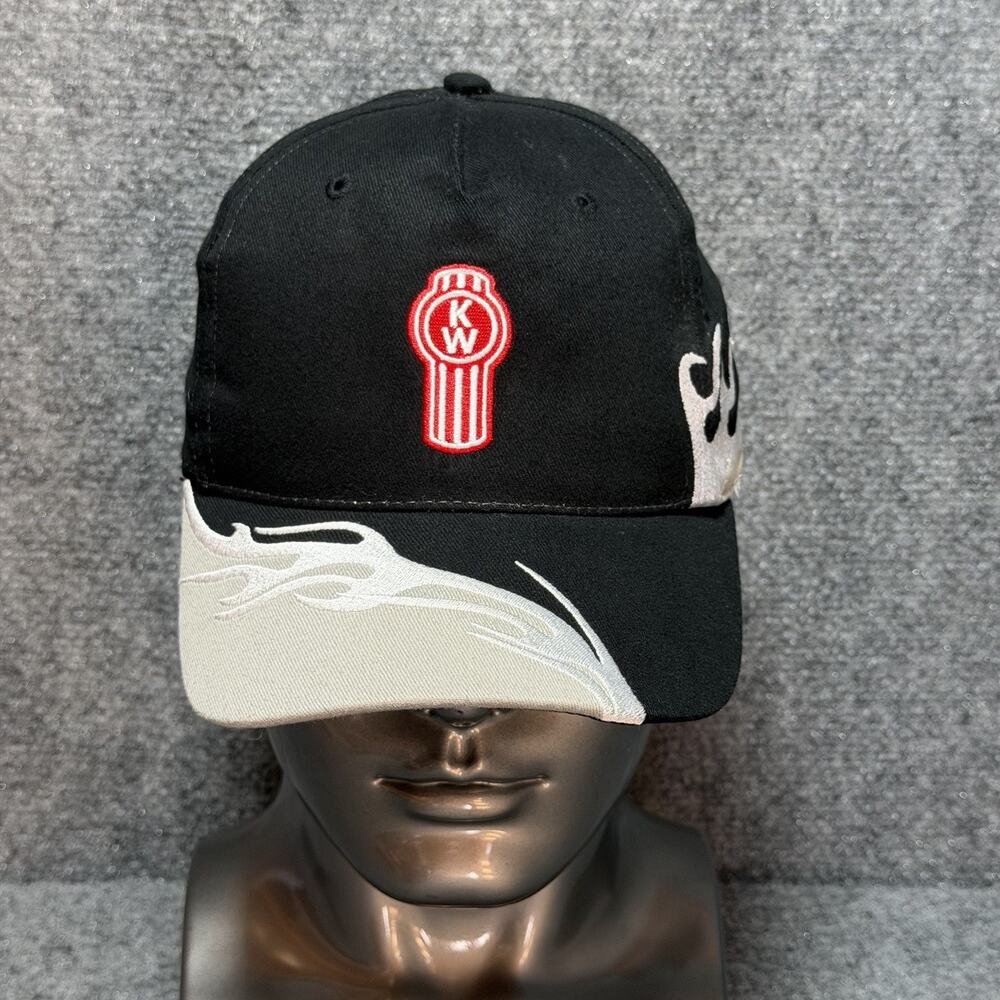 Kenworth Trucking Black Retro StrapBack Hat OSFA Cap Flame Graphic Embroidery